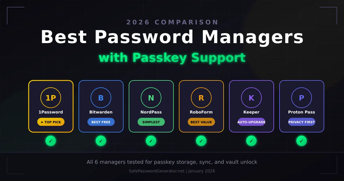 Best password managers with passkey support 2026 comparison