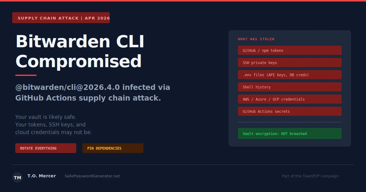 Bitwarden CLI compromised in TeamPCP supply chain attack: developer credentials stolen